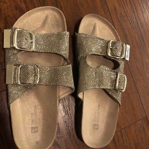 Gold 2 Strap Flat Sandals